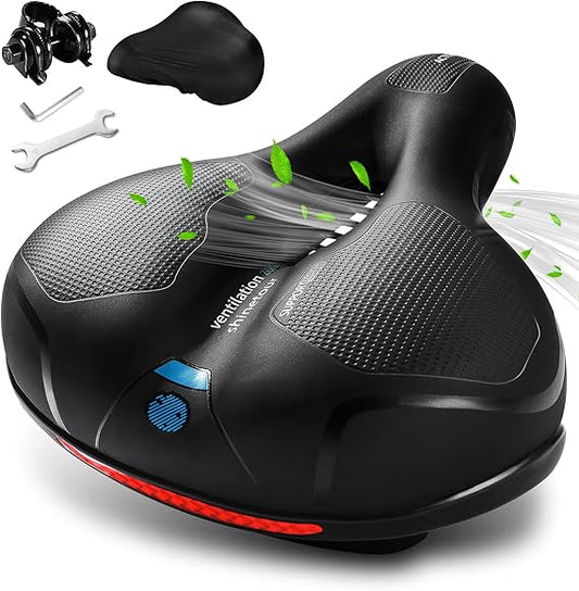 Wide Bike Seat for Men & Women – Memory Foam Saddle with Dual Shock Absorbers, Waterproof, Ergonomic Fit | CYCLISTAN